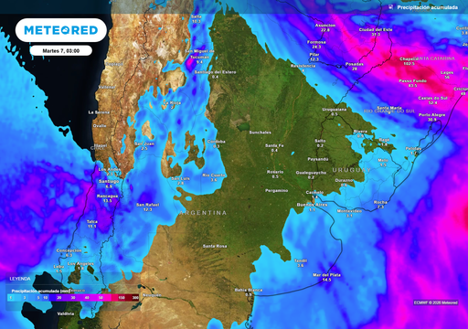 Acumulados de lluvia previstos hasta el próximo martes según nuestro modelo de referencia ECMWF