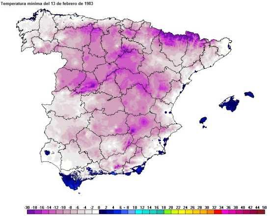 Olas De Frío En España Desde 1975 Temperaturas mínimas 13/02/1983