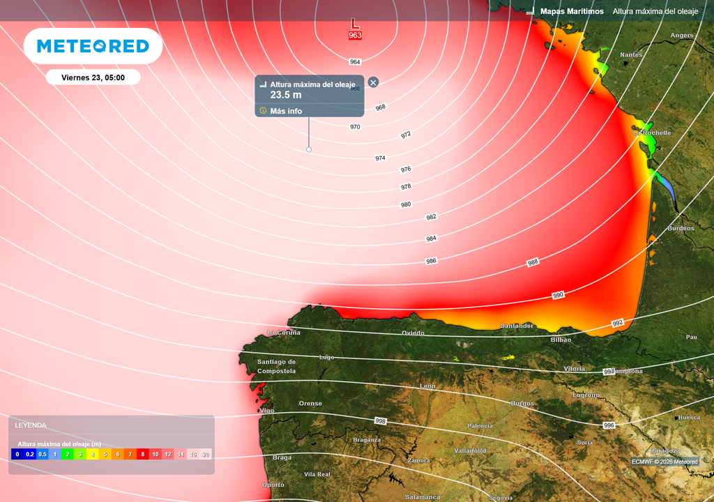 Mañana viernes se formarán olas aisladas con una altura máxima superior a 20 m.