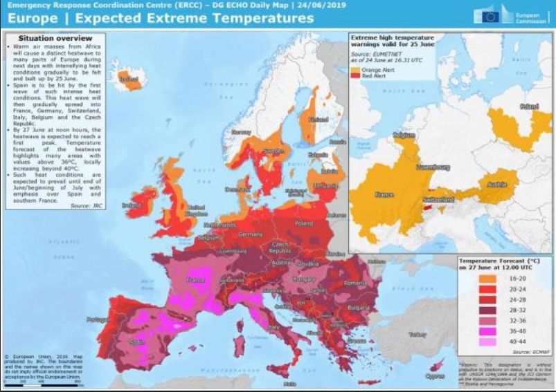 Primera ola de calor en Europa en junio de 2019