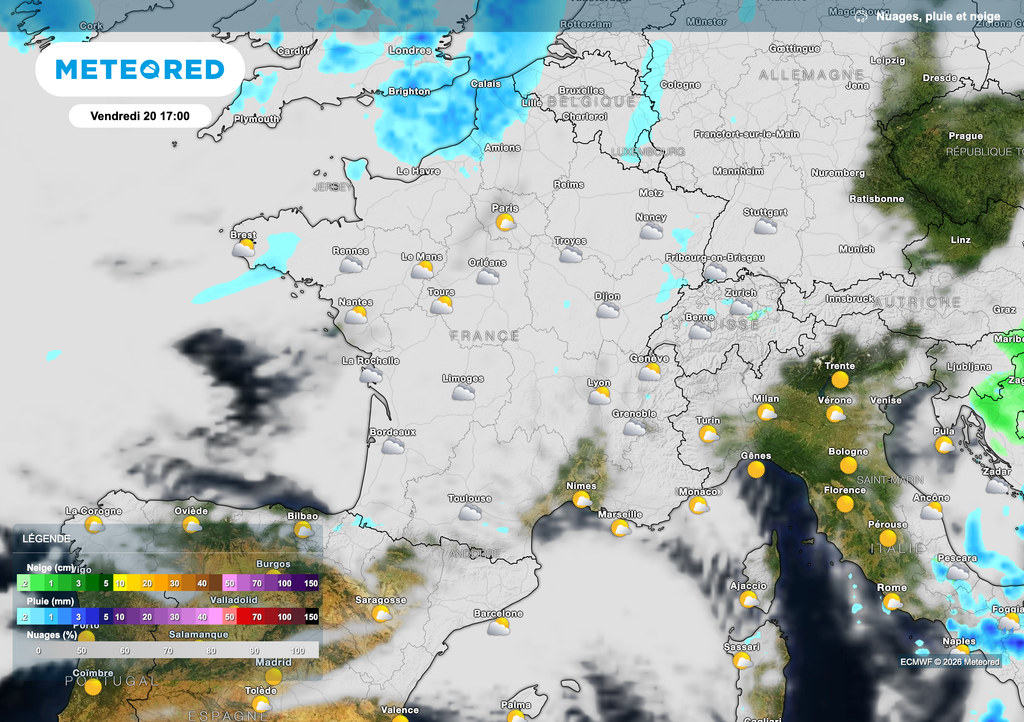 Petit à petit, les éclaircies vont gagner les régions de la moitié sud, plus aléatoirement au nord.
