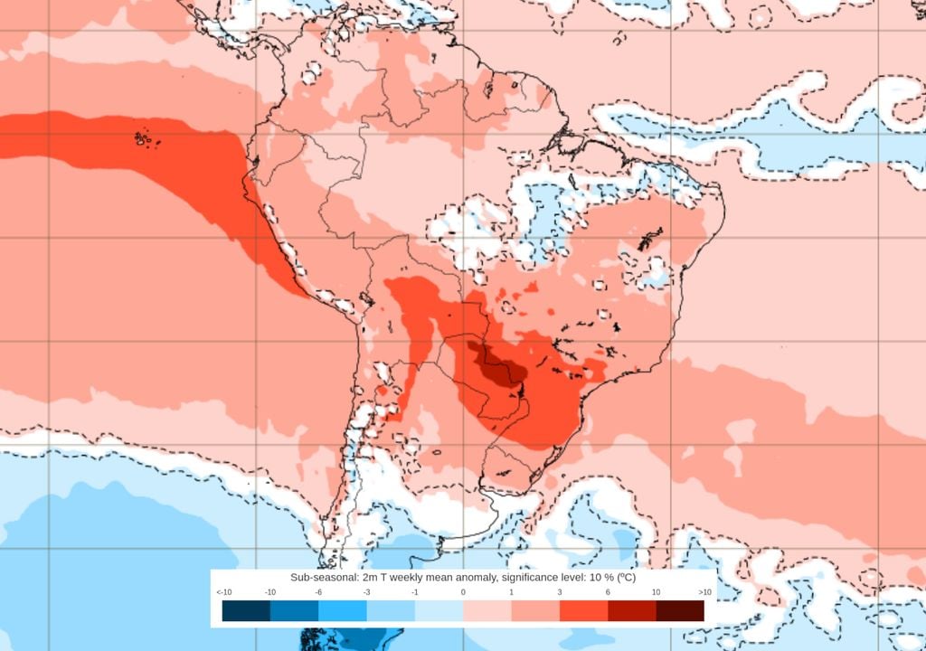 Previsão de anomalias de temperatura entre os dias 20 e 27 de Julho. Previsão de anomalias de temperatura entre os dias 20 e 27 de Julho mostra que a próxima semana será marcada por temperaturas muito acima da média, com destaque para Paraguai e MS.