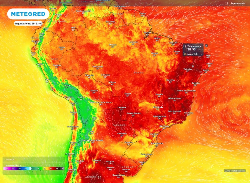 Temperatura máxima para o Brasil prevista para este domingo (28).
