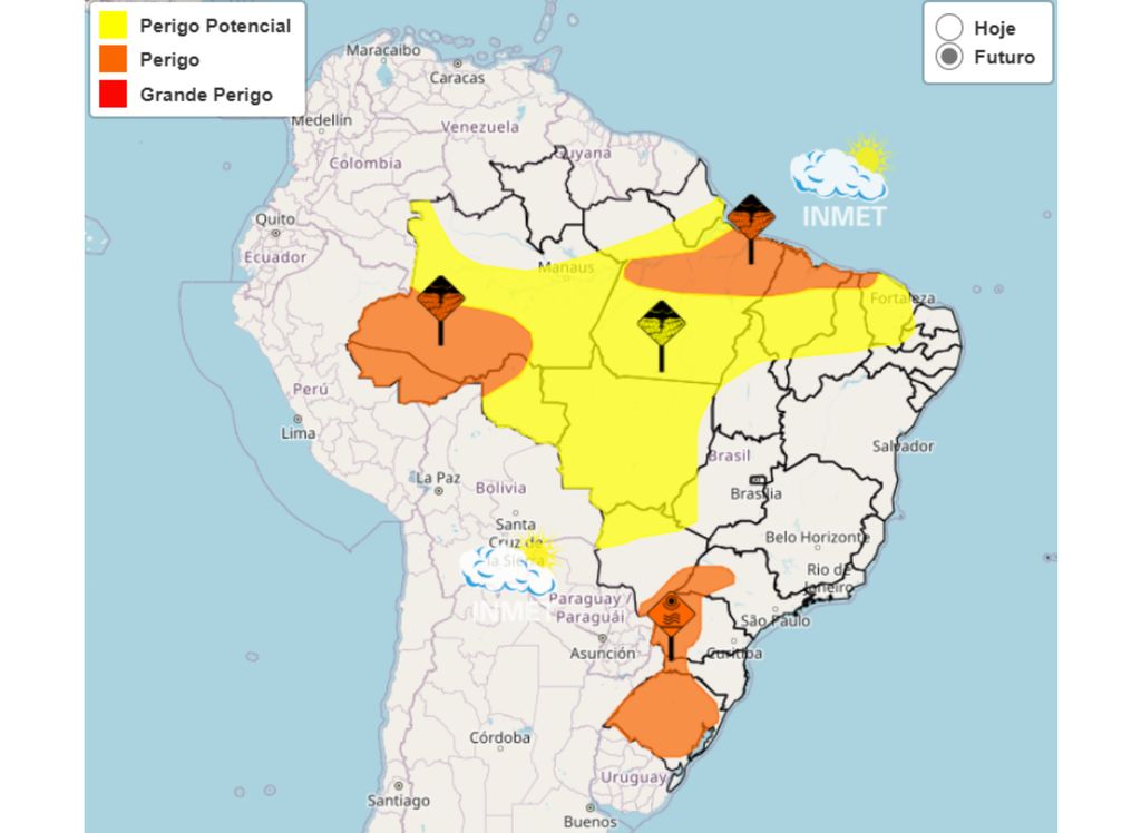 INMET emite alerta laranja para altas temperaturas sobre partes do centro-sul do Brasil para esta terça-feira (04).