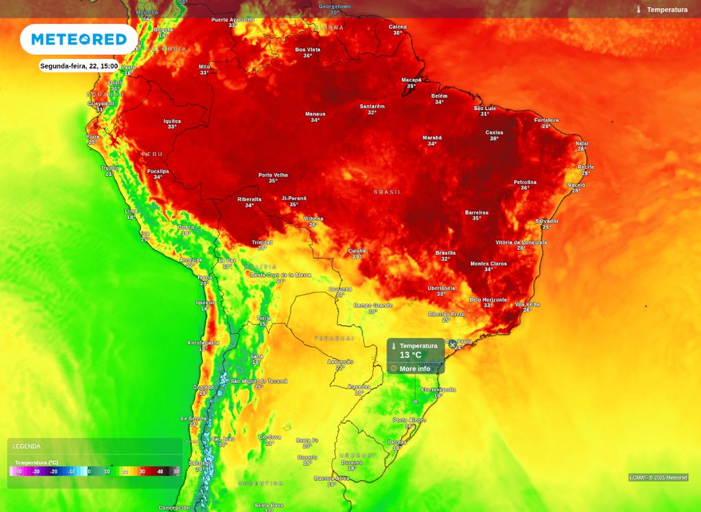 Temperatura máxima prevista para esta segunda-feira (22). Temperatura máxima prevista para esta segunda-feira (22).
