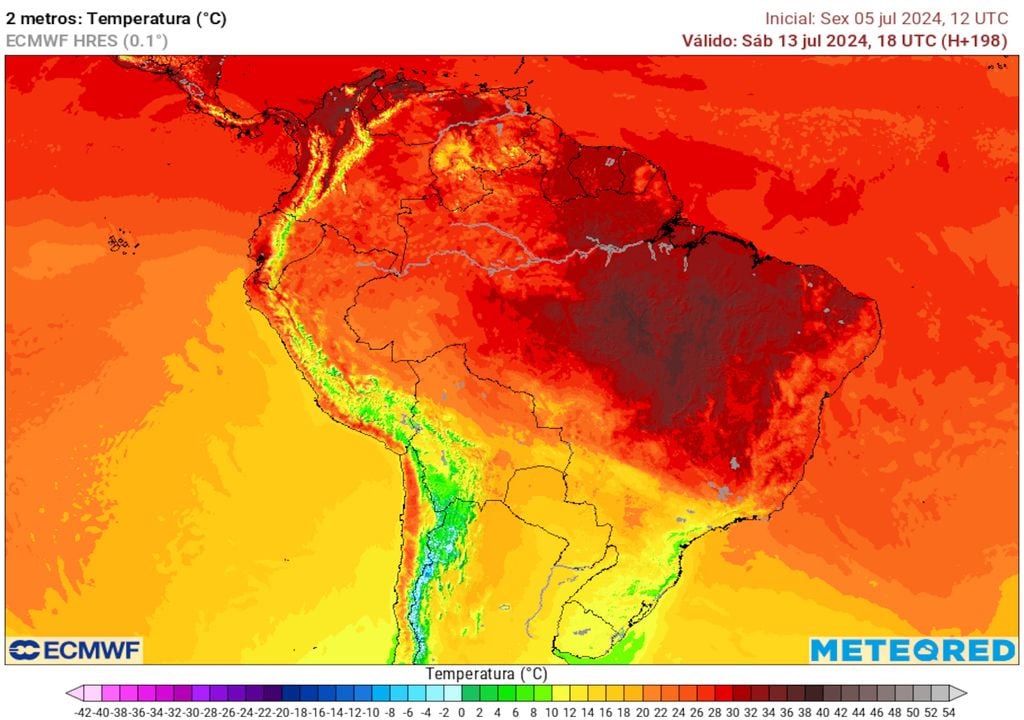 Previsão de temperaturas máximas (ECMWF) no próximo sábado