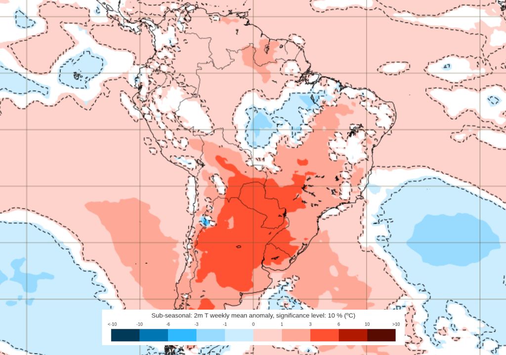 Previsão de anomalias de temperatura entre os dias 15 e 22 de Setembro.
