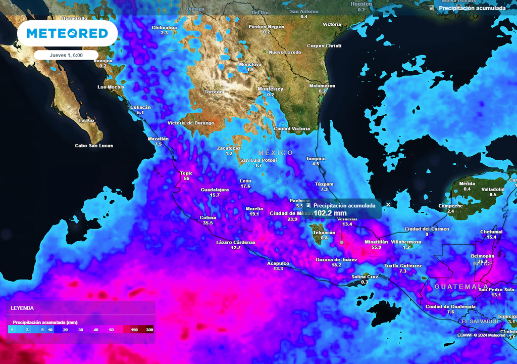 Acumulado de lluvias en milímetros por onda 14 y perturbación 94E Acumulado de lluvias en milímetros por onda 14 y perturbación 94E