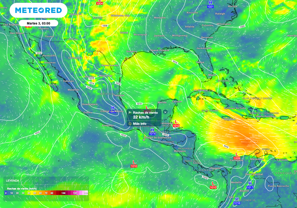 Viento y rachas en México Viento y rachas en México