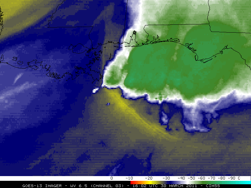 Figura 1. Imágenes de vapor de agua GOES-13 6.5 µm