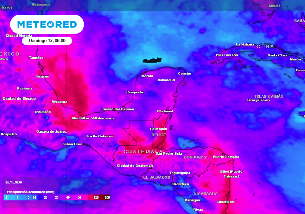 Rain Pronóstico de lluvia acumulada para las próximas 96 horas en la Península de Yucatán.