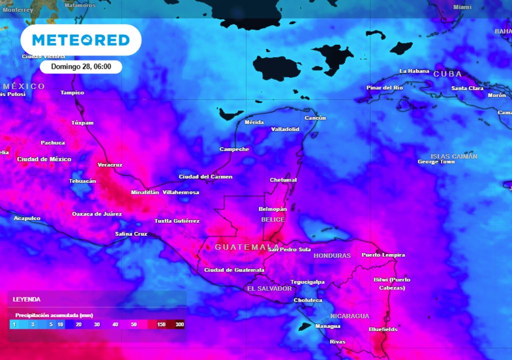 Lluvia Acumulada Pronóstico de lluvia acumulada para las próximas 96 horas en la Península de Yucatán.