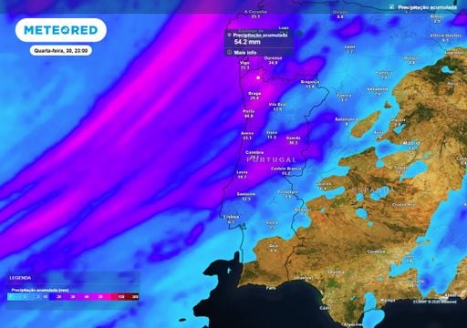 Onde se prev&ecirc; chuva em Portugal: tend&ecirc;ncias previstas pelo ECMWF at&eacute; 12 de outubro