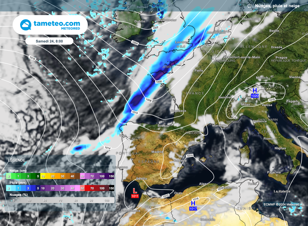 La perturbation apportera de la pluie dès la matinée de samedi sur la pointe bretonne.