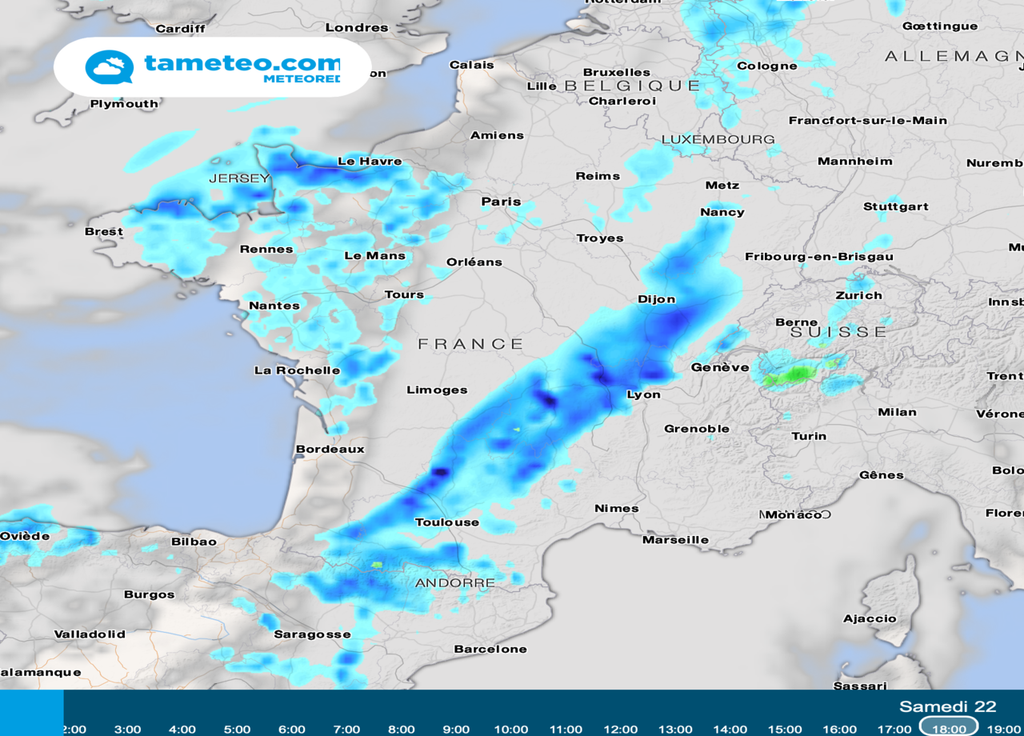 Des averses circuleront aussi en Bretagne avec des intensités parfois modérées d'ici la fin d'après-midi et soirée de samedi.