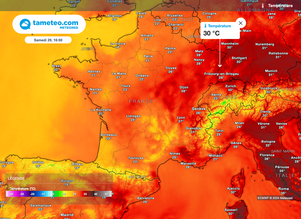 Chaleur forte et lourde en direction de l'est de la France ce samedi.