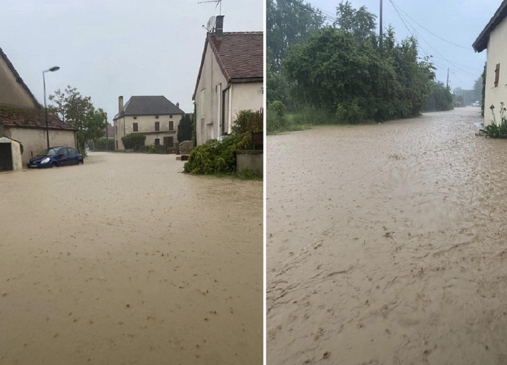 Ces derniers jours, des accumulations d'eau parfois importantes ont été constatées après le passage d'orages (photos Mairie d'Etroussat, Allier).