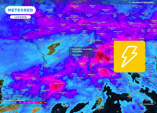 Orages : jusqu'&agrave; 110 mm de pluie pr&eacute;vus en France entre le 20 et le 24 ao&ucirc;t, tendances des cartes de Meteored