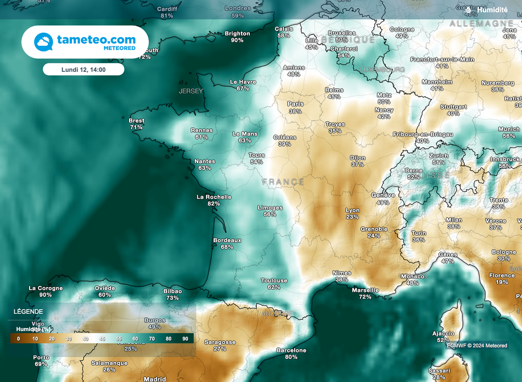 De l'air humide arrivera par l'ouest, favorisant le développement d'orages plus à l'est.