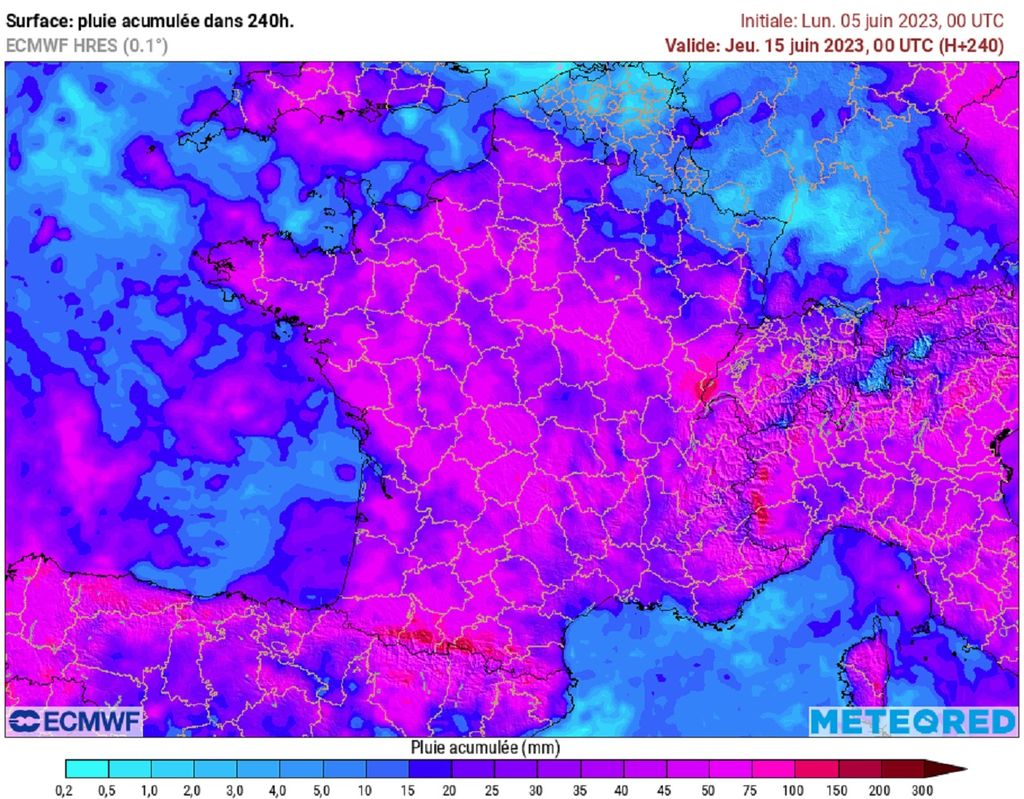 Avec la généralisation des orages prévue à partir du week-end, les précipitations vont enfin retrouver le chemin de la moitié nord (modèle ECMWF) ! Avec la généralisation des orages prévue à partir du week-end, les précipitations vont enfin retrouver le chemin de la moitié nord (modèle ECMWF) !