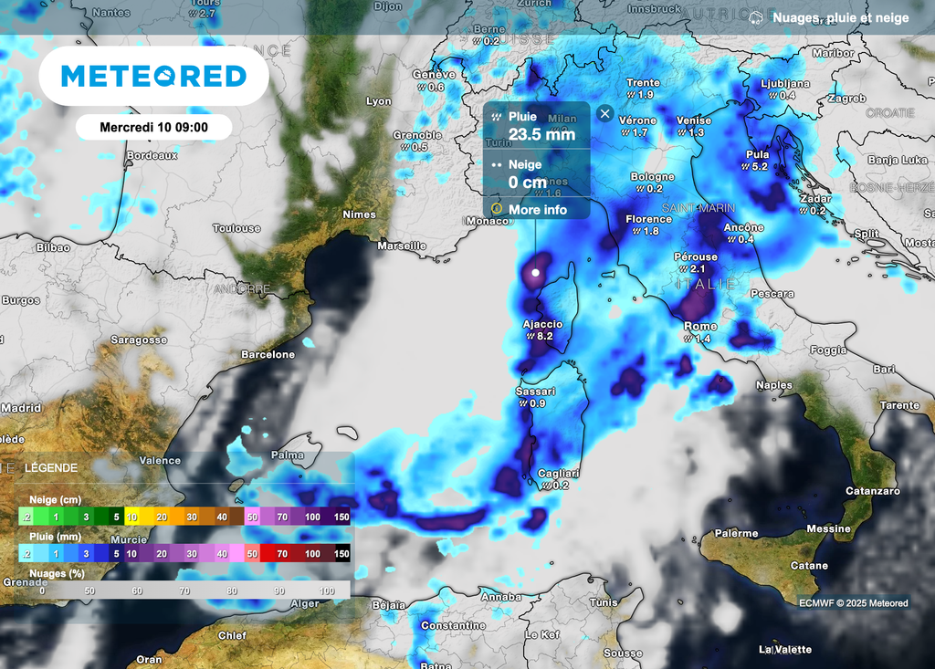 De fortes pluies orageuses attendues en Corse la nuit prochaine.