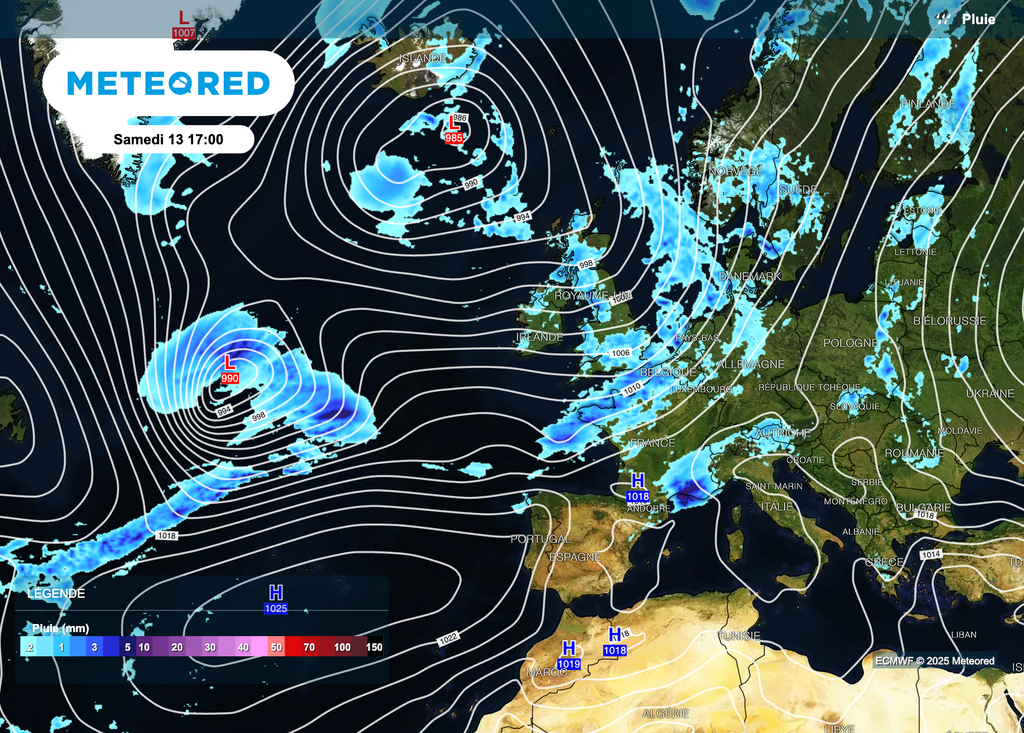 Arrivée d'une perturbation pluvieuse samedi dans les régions du nord-ouest de la France.