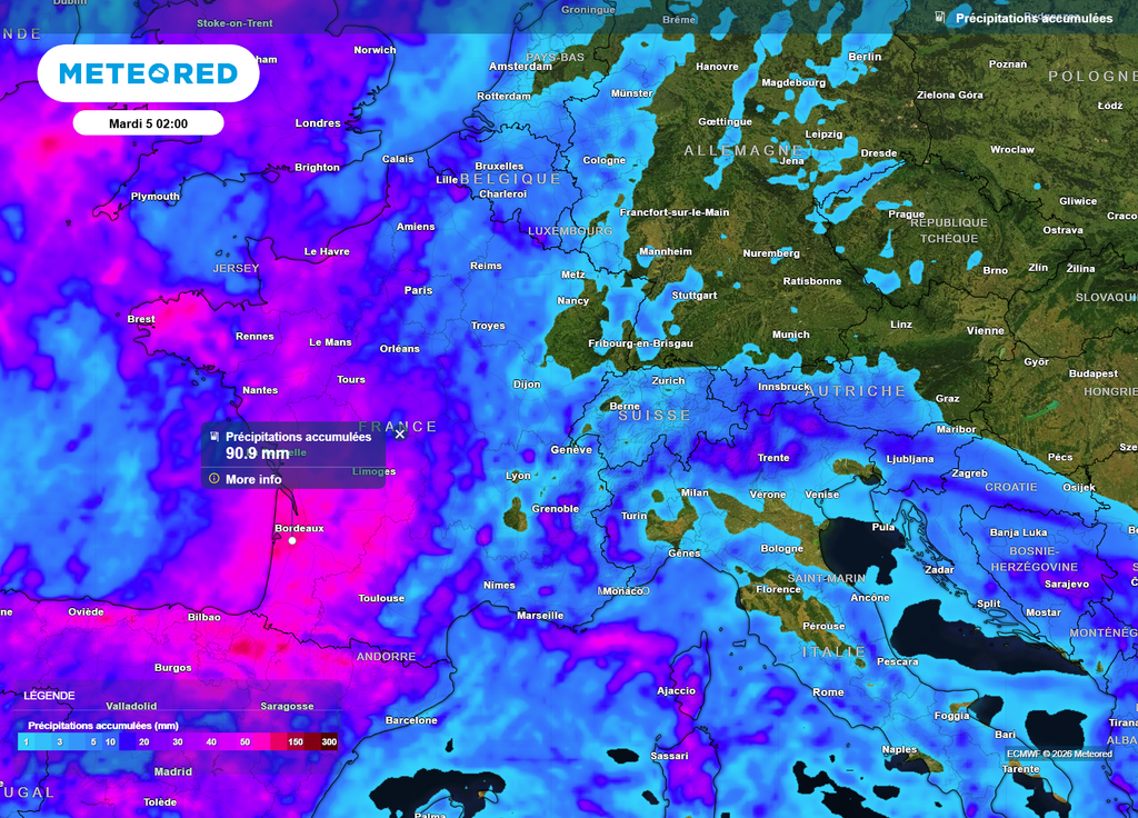C'est surtout la moitié Ouest (et notamment la Nouvelle-Aquitaine) qui devrait recevoir le plus de pluie d'ici à mardi prochain.