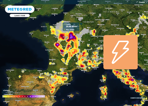 Orages violents en France : lundi et mardi seront les journ&eacute;es les plus &agrave; risque dans 5 r&eacute;gions