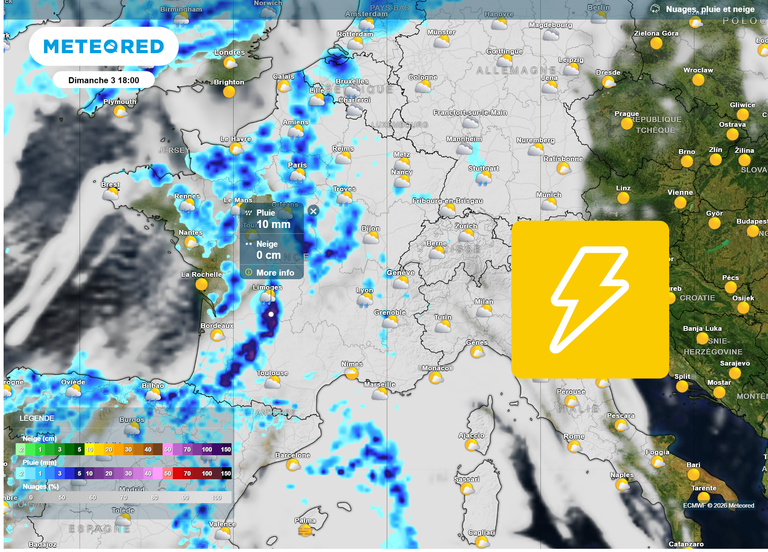 Orages violents et fortes pluies en France : quelles seront les r&eacute;gions les plus &agrave; risque d&rsquo;ici mercredi ?
