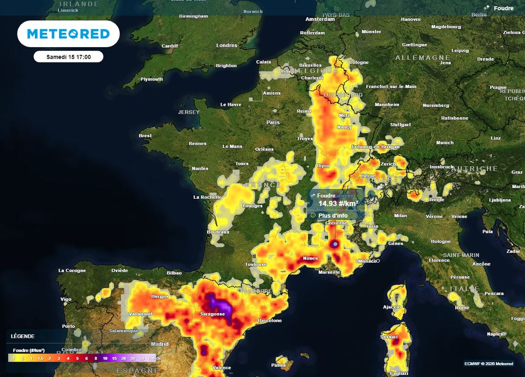 De forts orages sont prévus du sud-ouest aux régions de l'est le samedi 15 août De forts orages sont prévus du sud-ouest aux régions de l'est le samedi 15 août