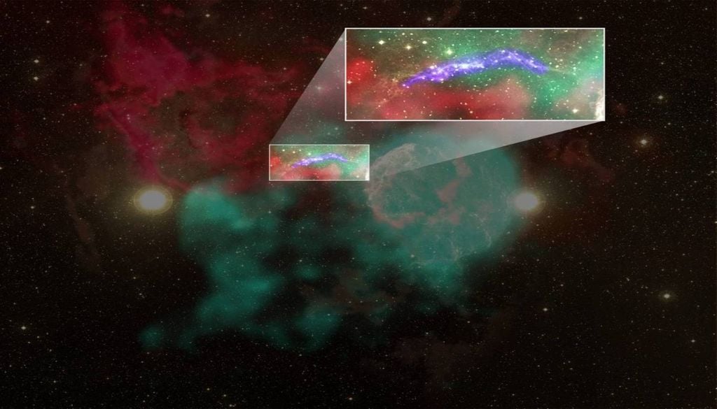 Imagem composta multiespectral da região IC 443. Crédito: Centro de Voos Espaciais Goddard da NASA.