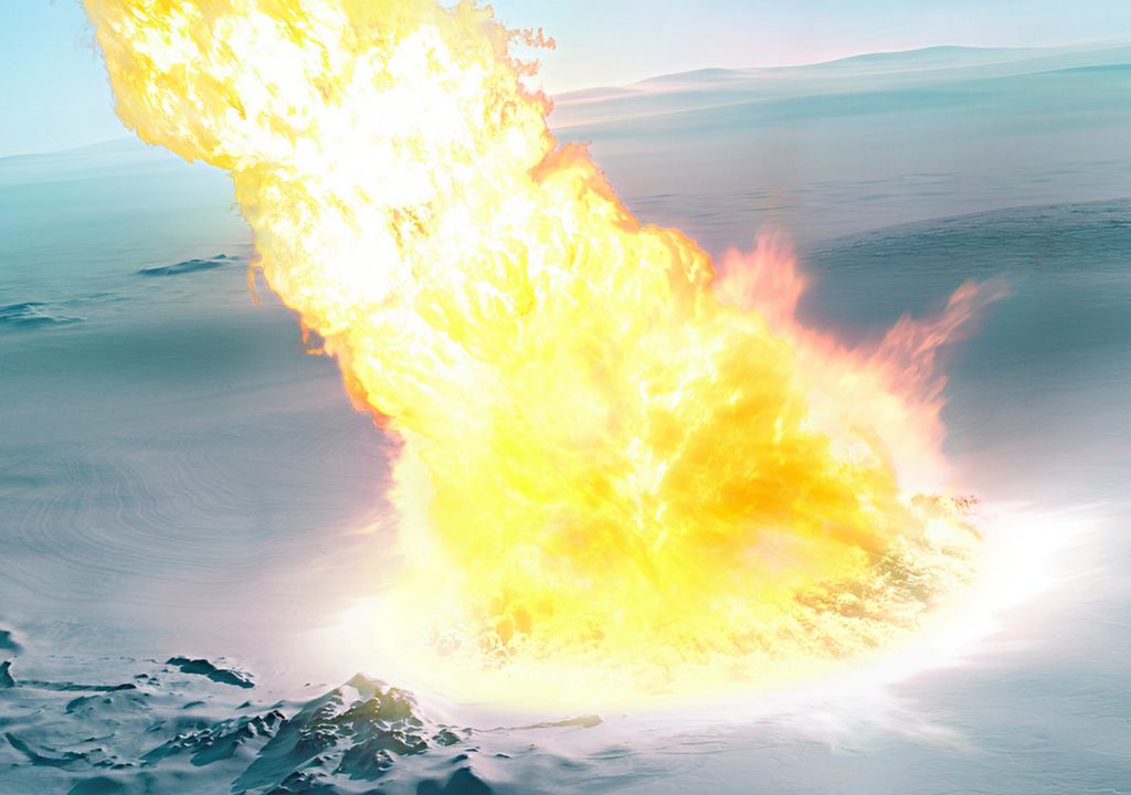 Explosão de asteróide na atmosfera terrestre antes de atingir o solo. Explosão de asteróide na atmosfera terrestre antes de atingir o solo.