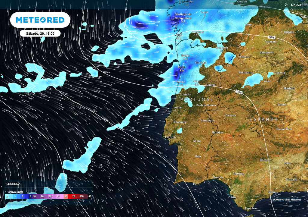 Mapa atmosférico: chuva
