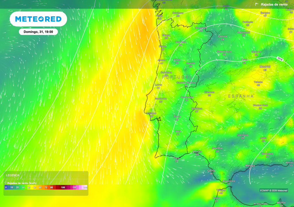 A circulação marítima de norte e noroeste deverá limitar parcialmente a subida das temperaturas no litoral português durante o final do dia. No interior, o calor deverá continuar mais intenso devido à persistência da massa de ar quente sobre a Península Ibérica.