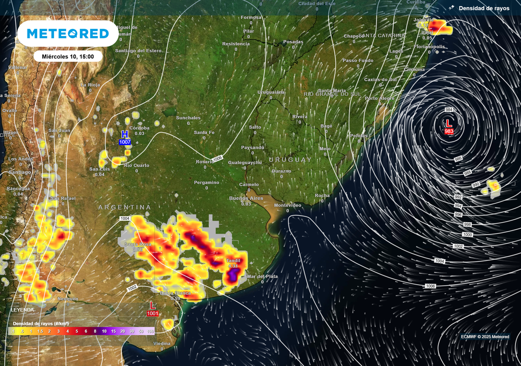 Densidad de rayos Miércoles 10 de diciembre 15 h Densidad de rayos Miércoles 10 de diciembre 15 h