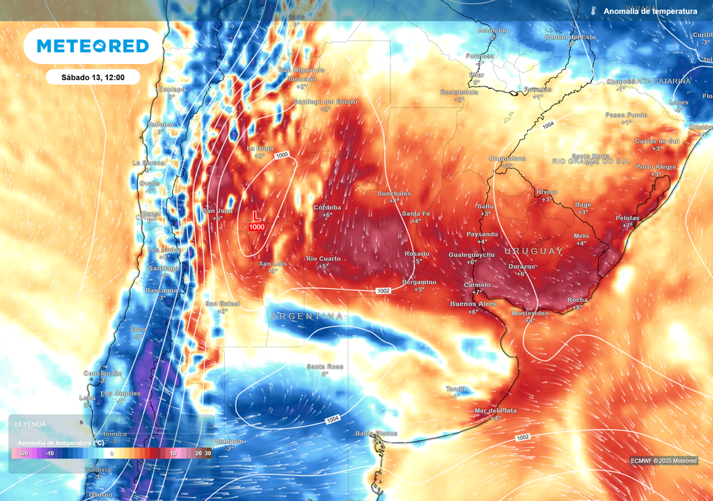 Anomalía de temperatura Sábado 13 de diciembre 12 h Anomalía de temperatura Sábado 13 de diciembre 12 h