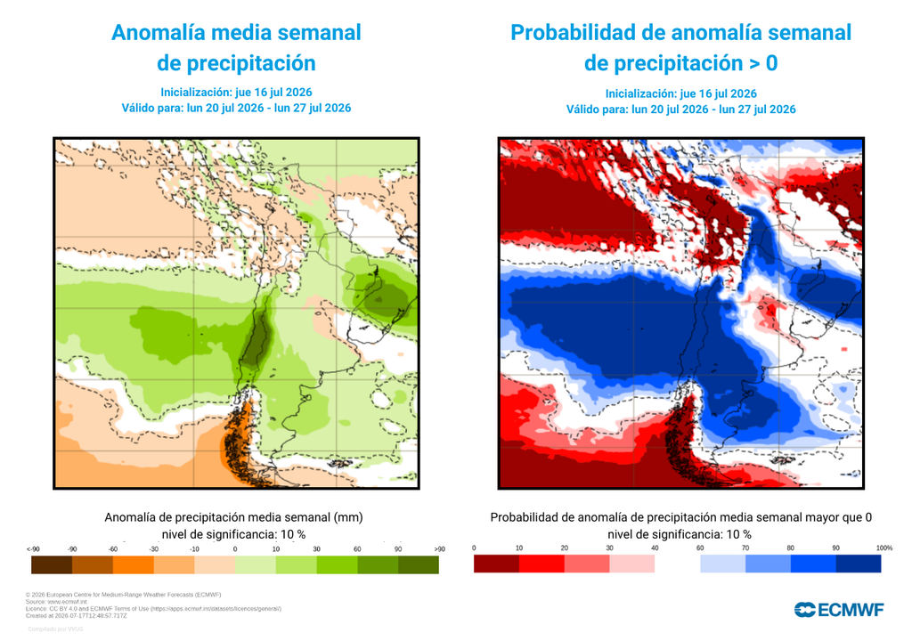 anomalías de precipitación Las lluvias seguirán sobre el promedio en zonas de Chile central.