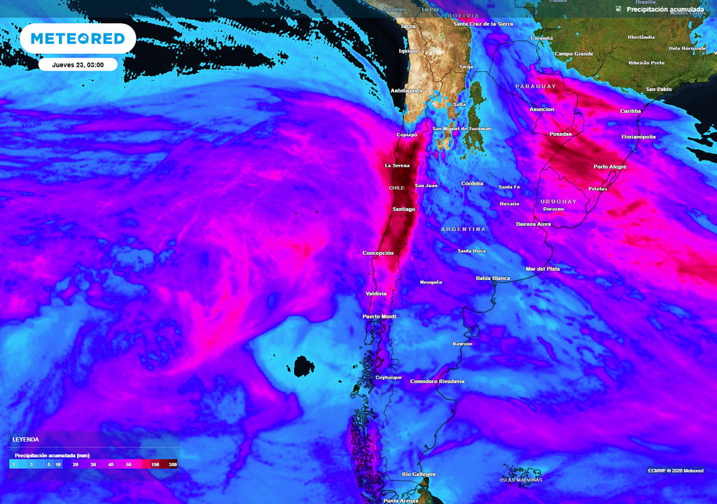 lluvia acumuladas La zona norte, central y sur del país continuará recibiendo lluvias abundantes durante la próxima semana.
