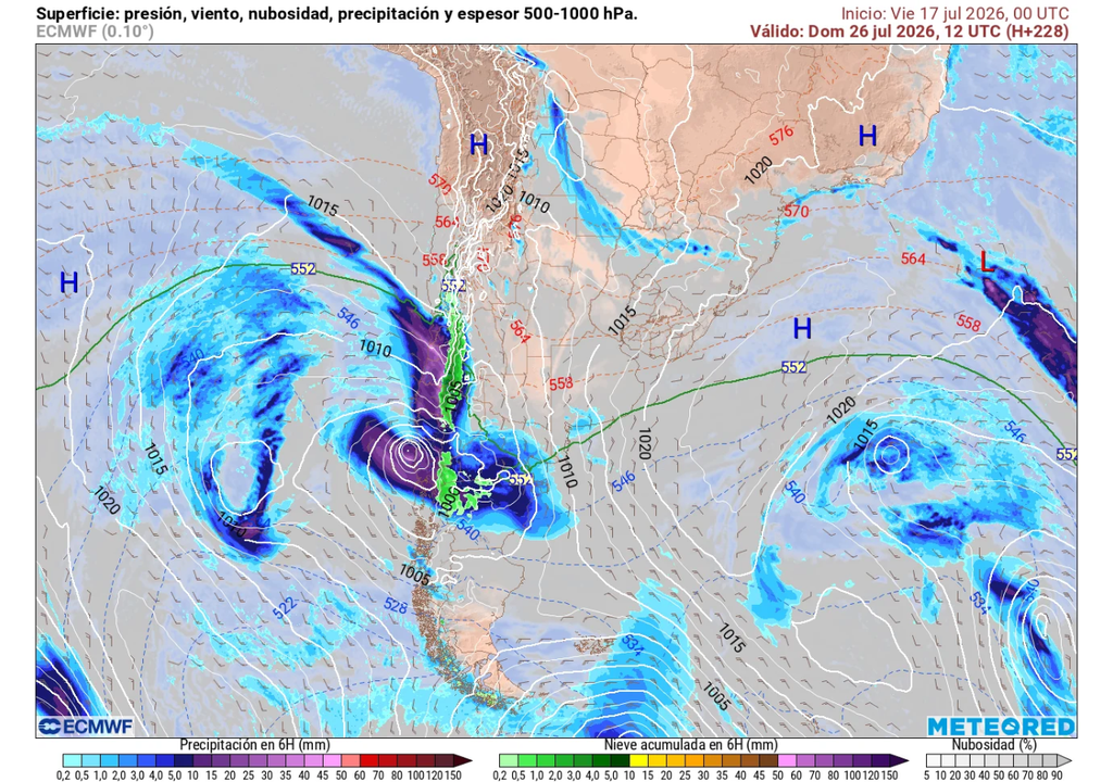 nuevo sistema frontal previsto Un intenso sistema frontal podría formarse y alcanzar Chile en la tercera semana de julio.