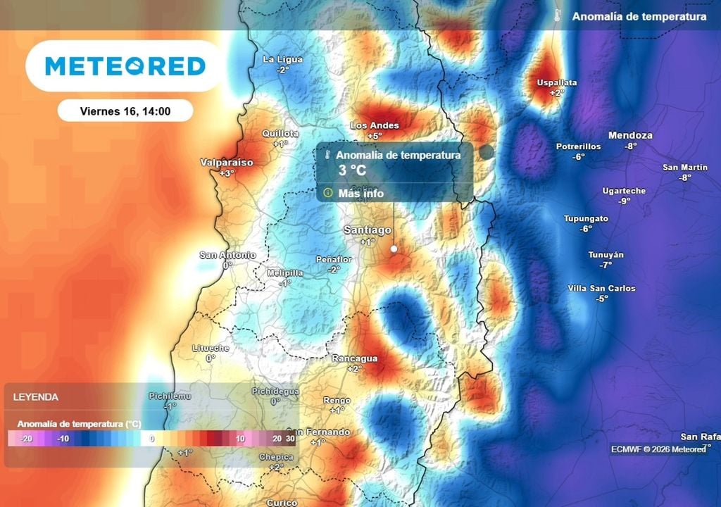 Anomalías de temperaturas Las temperaturan máximas en los próximos días se comportarán variables en la RM: en algunas zonas ligeramente sobre el promedio histórico y en otros sectores dentro de lo esperado.