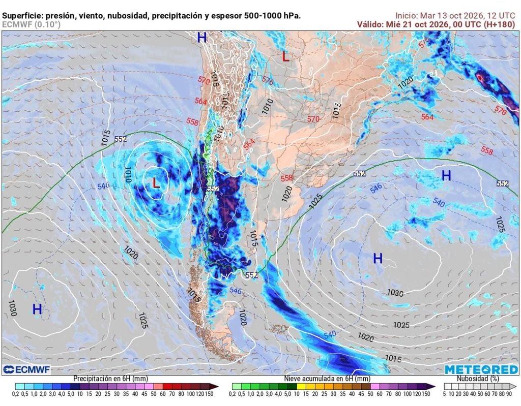 ECMWF Modelo europeo muestra, de momento, precipitaciones relevantes durante el próximo martes en Santiago.