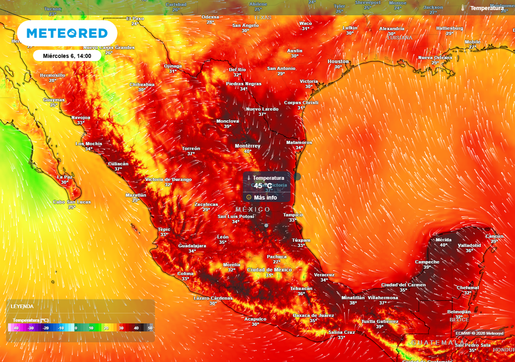 El calor será más notable en el noreste, oriente, sureste y Pacífico con 35-45 °C, rondando los 28-35 °C en el Altiplano. Se refrescará con lluvias a finales de semana...