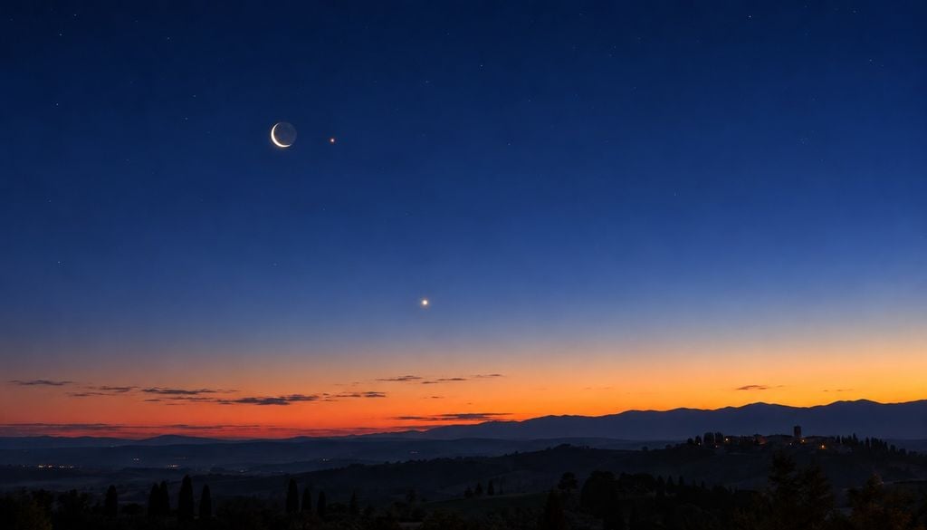 All’alba del 5 Ottobre la Luna calante sfiorerà Marte, mentre Giove risplenderà più in basso.