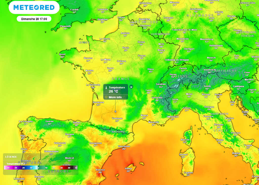 Dimanche après-midi, le seuil de chaleur (25°C) sera atteint dans le sud-ouest du pays. Dimanche après-midi, le seuil de chaleur (25°C) sera atteint dans le sud-ouest du pays.