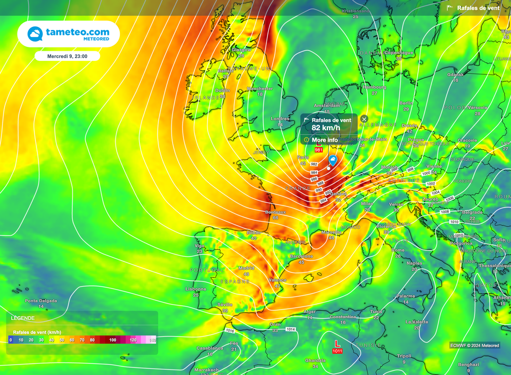 Un coup de vent potentiellement fort pourrait traverser la France d'ouest en est.