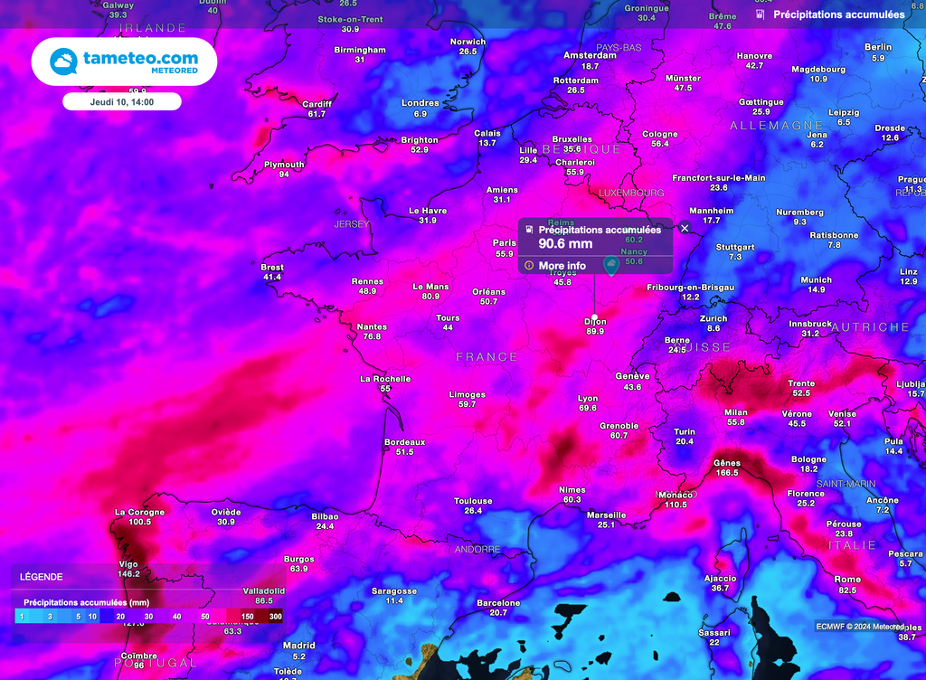 Beaucoup de pluie à prévoir. Des inondations ou tout du moins des crues sont possibles.