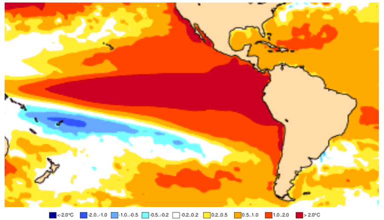 Super El Ni&ntilde;o: Pac&iacute;fico aquece acima das previs&otilde;es e ECMWF refor&ccedil;a pico superior a 3&deg;C