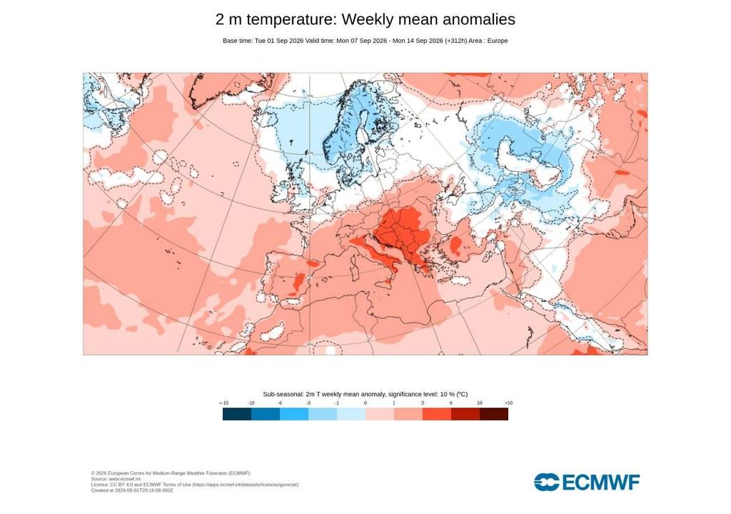 Anomalia semanal da temperatura A segunda semana de setembro deverá apresentar temperaturas médias acima do normal em Portugal continental. A anomalia positiva será mais evidente no Sul e em partes do interior Norte e Centro, sendo mais discreta junto ao litoral.