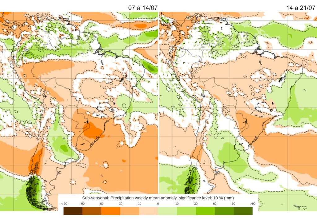 Previsão de anomalias de chuva do ECMWF para as próximas duas semanas Previsão de anomalias de chuva do ECMWF para as próximas duas semanas