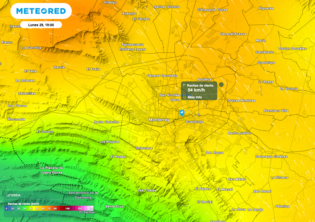 Las rachas de viento de hasta 60 km/h provenientes del sur intensificarán la sensación de calor sobre gran parte de Monterrey y en Guadalupe.